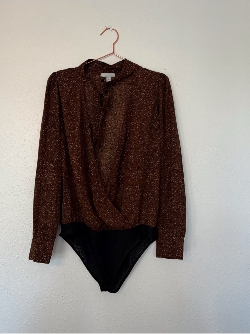Allison Joy Brown Long-Sleeve Wrap Dot Bodysuit